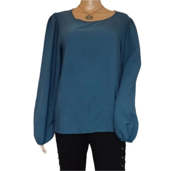 Francesca's Blue Rain Balloon Sleeve Blouse - Picture 1 of 5